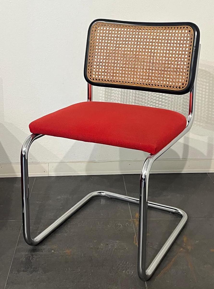 Marcel Breuer - Cesca Chair with upholstered seat and vienna straw back.