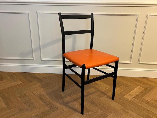 New interpretation Superleggera Chair, orange thick cowhide seat - Tribute to Giò Ponti.