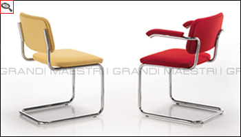 Cesca chair with seat and back padded and covered, designed by Marcel Breuer.